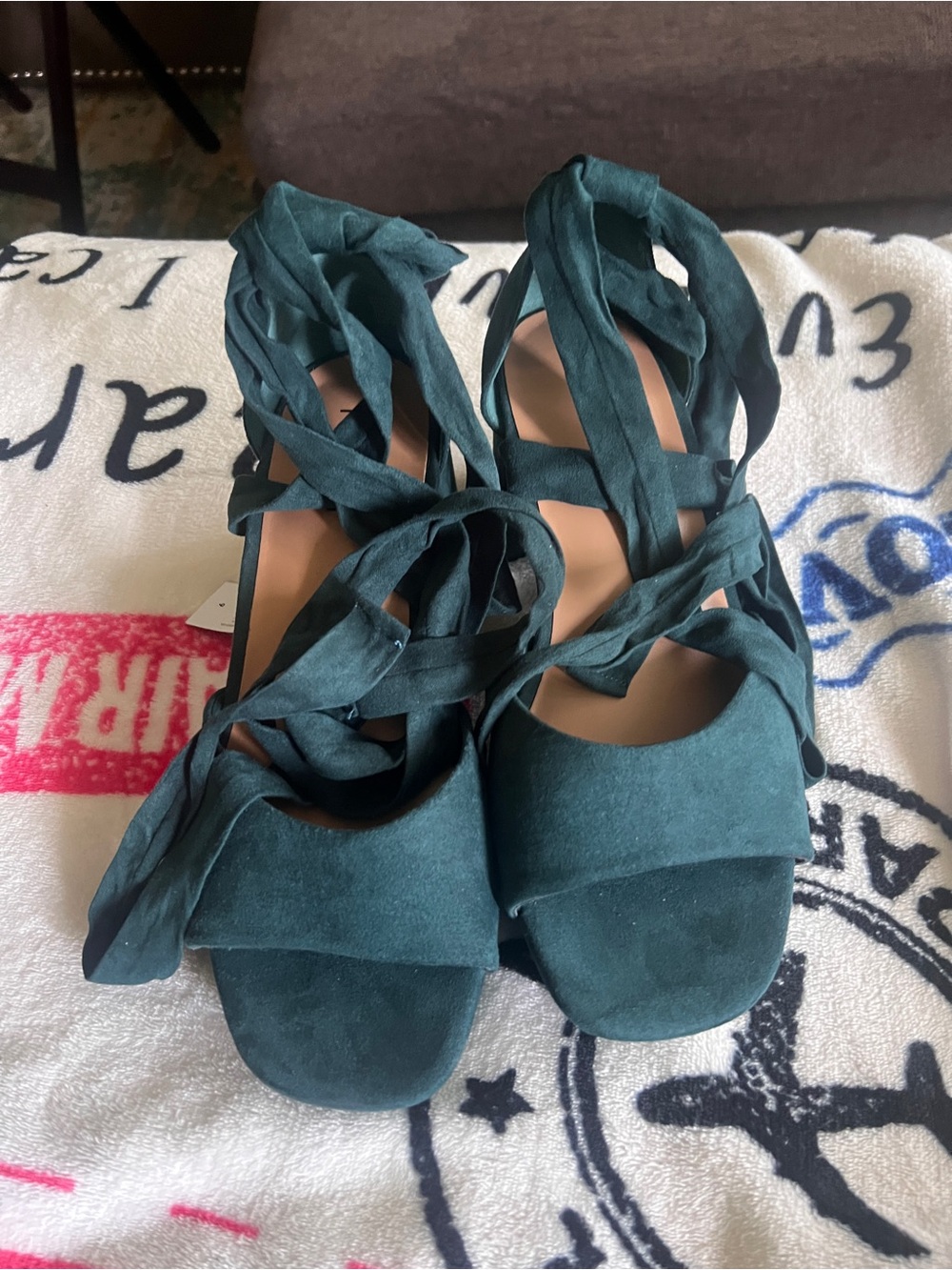 Torrid Teal Suede Wrap Lace-Up Open-Toe Sandals